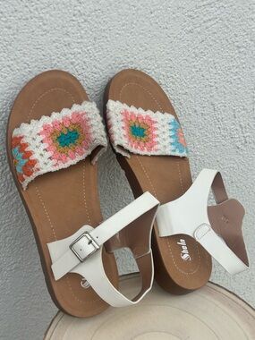 SHEIN White Crochet Multicolor Accent Women's Sandals